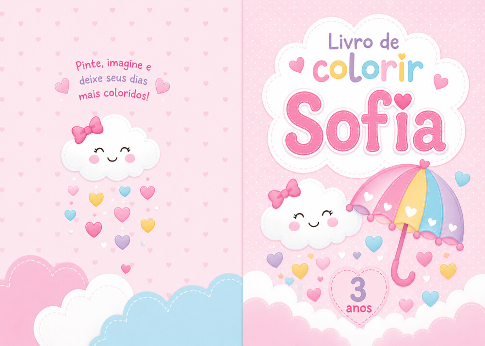 Livro de Colorir Personalizado - 16 Páginas - Chuva de Amor