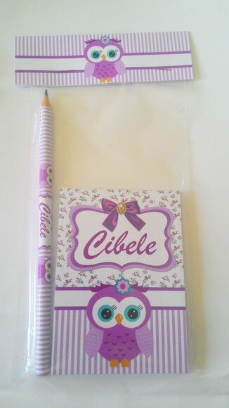 Bloquinho 10x7 cm e Lápis Personalizado - Coruja