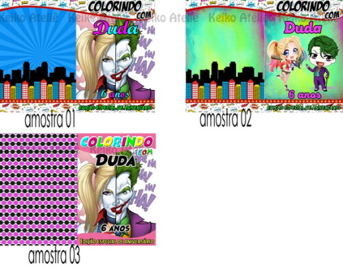 Livro de Colorir com Giz de Cera Coringa e Arlequina
