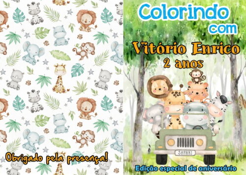 Livro de Colorir Personalizado - 16 Páginas -tema Safari