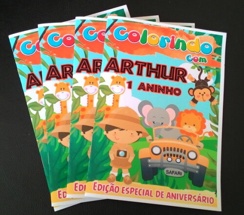 Livro de Colorir Personalizado - 16 Páginas -tema Safari