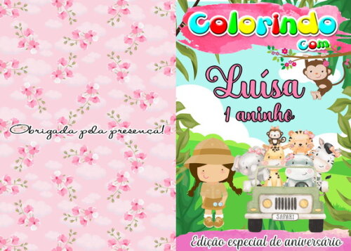 Livro de Colorir Personalizado - 16 Páginas -tema Safari