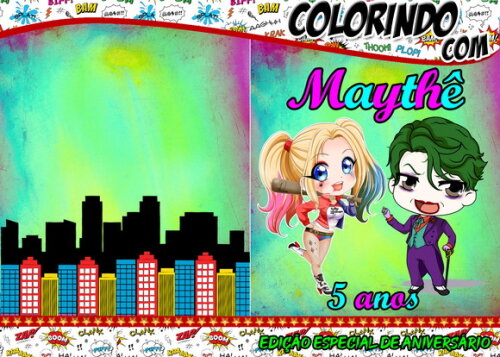 Livro de Colorir Personalizado - Coringa e Arlequina