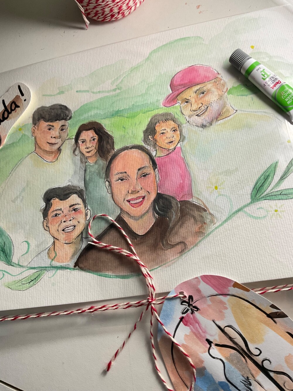 Quadro de Família Personalizado em Aquarela | Feito à Mão