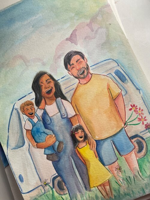 Quadro de Família Personalizado em Aquarela | Feito à Mão