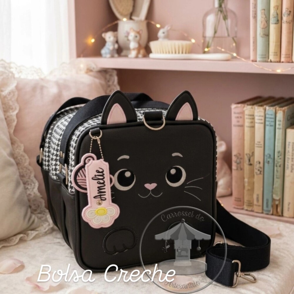 Bolsa Creche Gatinho com 3 Divisórias | Carrossel do Artesanato