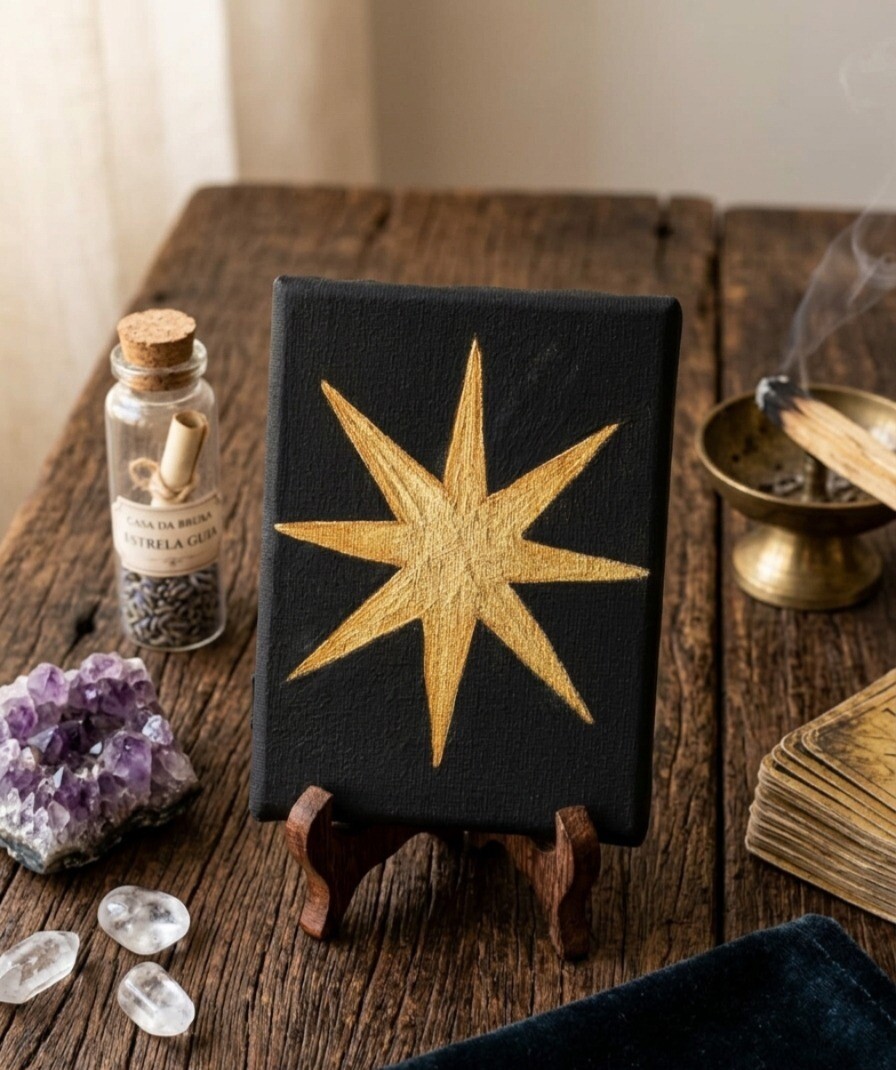 Quadro preto com dourado, estrela de 7 pontas