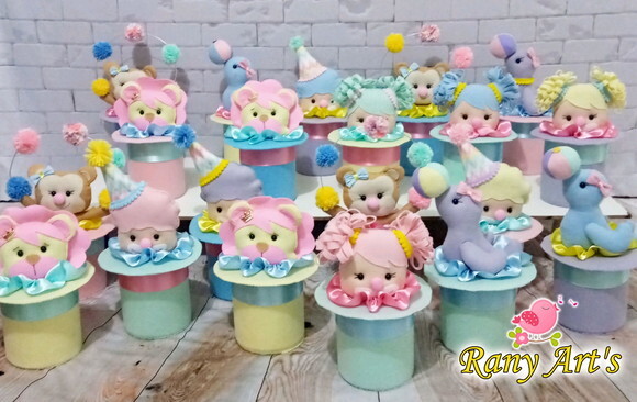 Centros de Mesa Circo Baby, Centro de Mesa Circo Rosa com 10