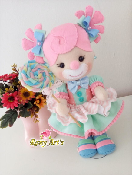 Circo Rosa Luxo - 5 Palhacinhas em Feltro com 30cm