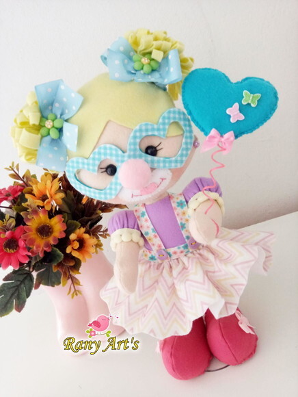 Circo Rosa Luxo - 5 Palhacinhas em Feltro com 30cm