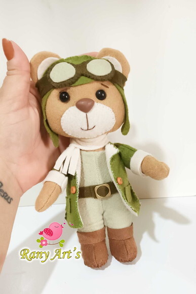 Mini Ursinho Aviador com 18cm, Mini Baloeiro