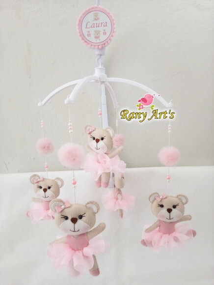 Móbile Musical Ursinha Rosa Personalizado