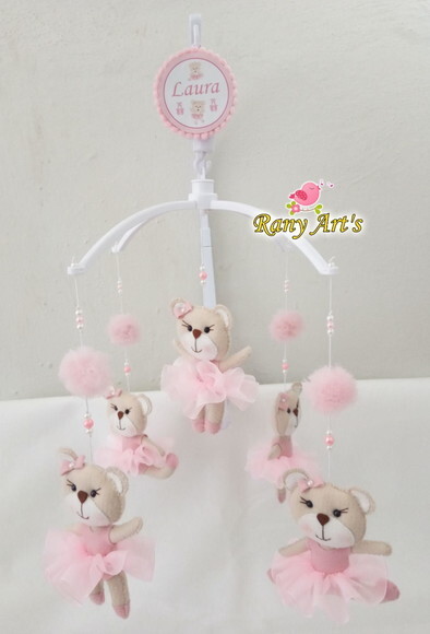 Móbile Musical Ursinha Rosa Personalizado