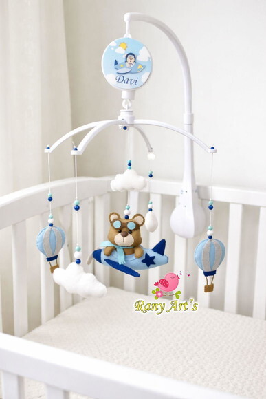 Móbile Musical Urso Aviador Personalizado