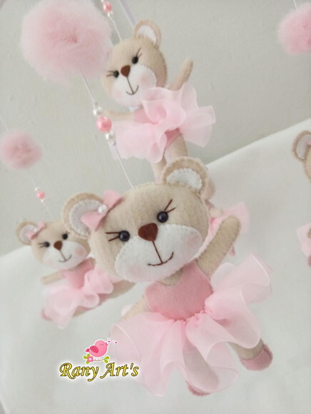 Móbile Musical Ursinha Rosa Personalizado