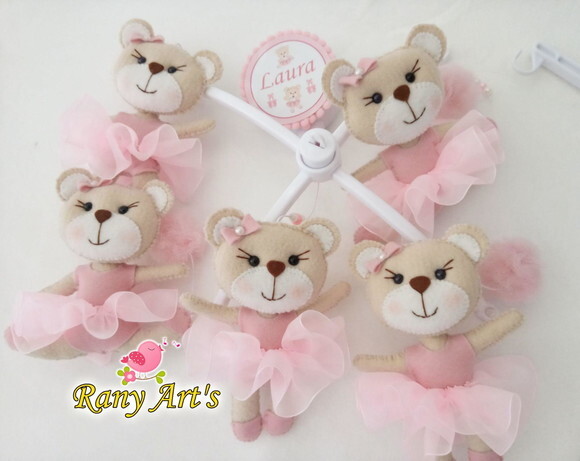 Móbile Musical Ursinha Rosa Personalizado