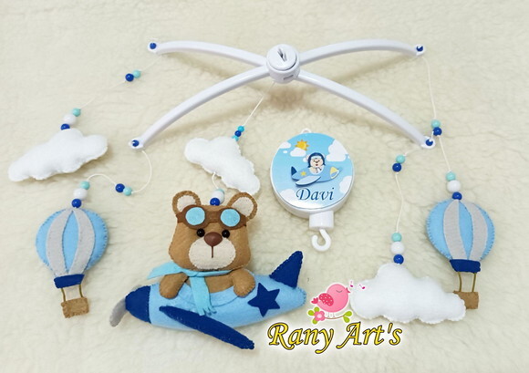 Móbile Musical Urso Aviador Personalizado