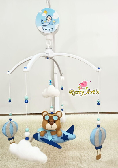Móbile Musical Urso Aviador Personalizado