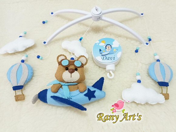 Móbile Musical Urso Aviador Personalizado