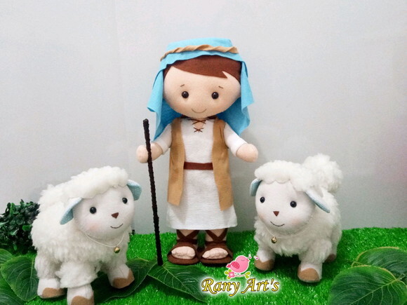 Rei Davi e Ovelhas Boneco de 30cm