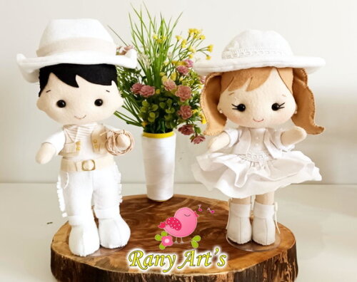 Casal de Noivos Country com 25cm