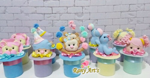 Centros de Mesa Circo Baby, Centro de Mesa Circo Rosa com 10
