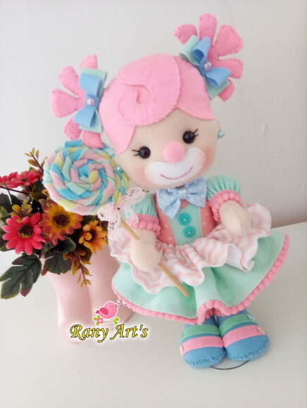 Circo Rosa Luxo - 5 Palhacinhas em Feltro com 30cm