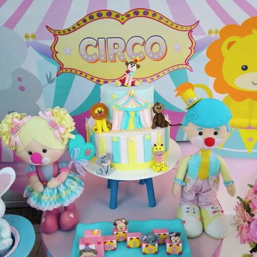 Kit Circo Rosa com 11 peças - bonecos de 40cm