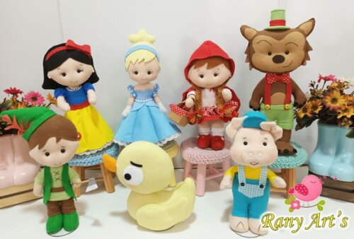 Kit Conto de Fadas com 7 Personagens de 25cm em Feltro