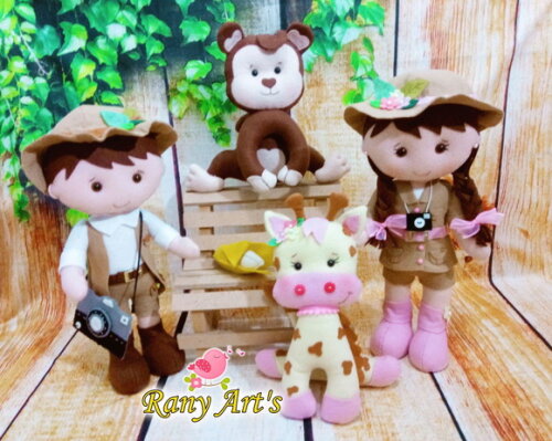 Kit safari - Menino e menina safari com bichinhos