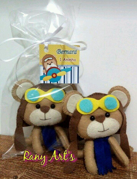 Lembrancinha Ursinho Baloeiro-aviador 9cm Kit com 12 Unidade