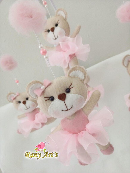 Móbile Musical Ursinha Rosa Personalizado