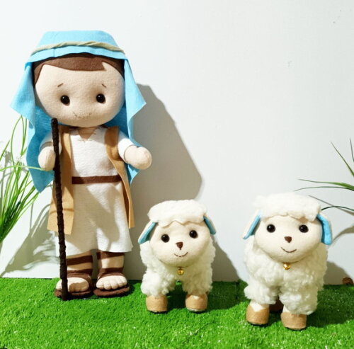 Rei Davi e Ovelhas Boneco de 30cm