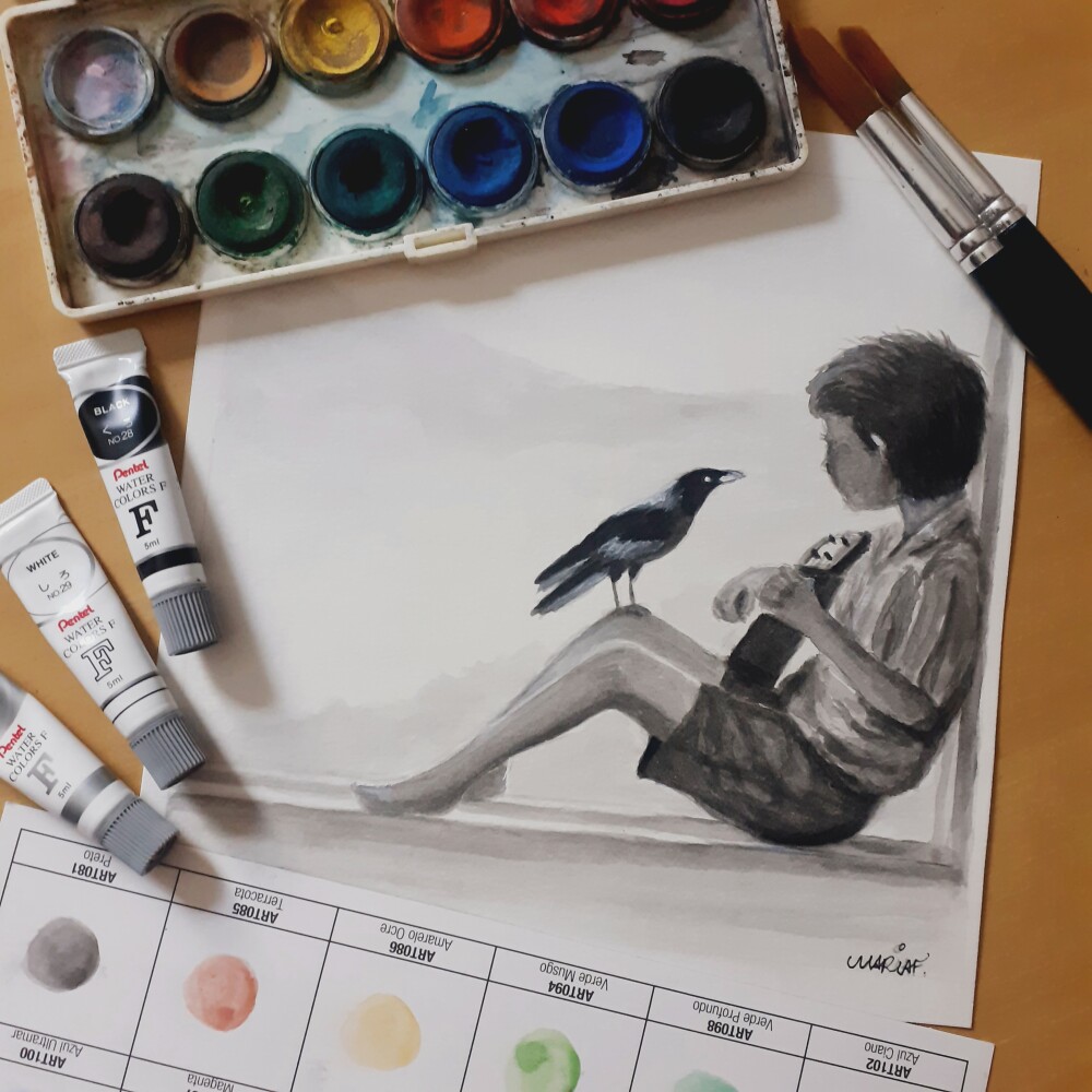 Pintura em aquarela personalizada Preto e Branco