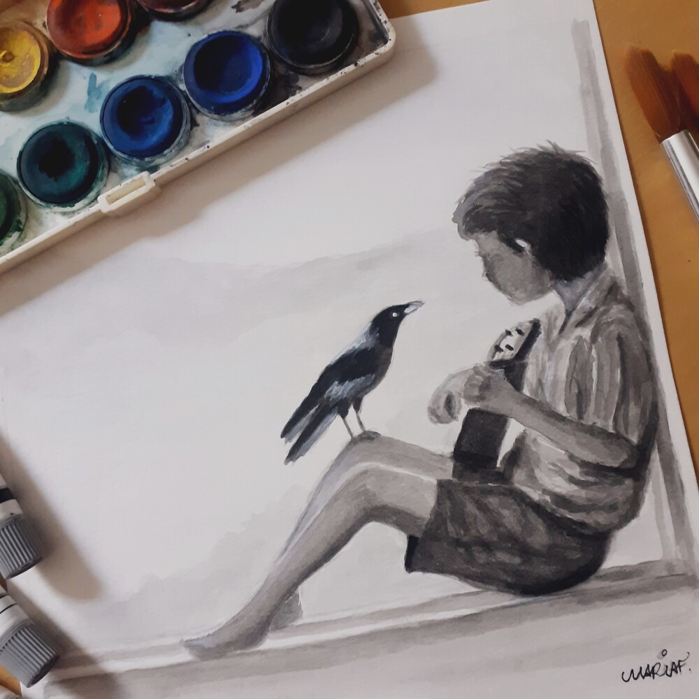 Pintura em aquarela personalizada Preto e Branco