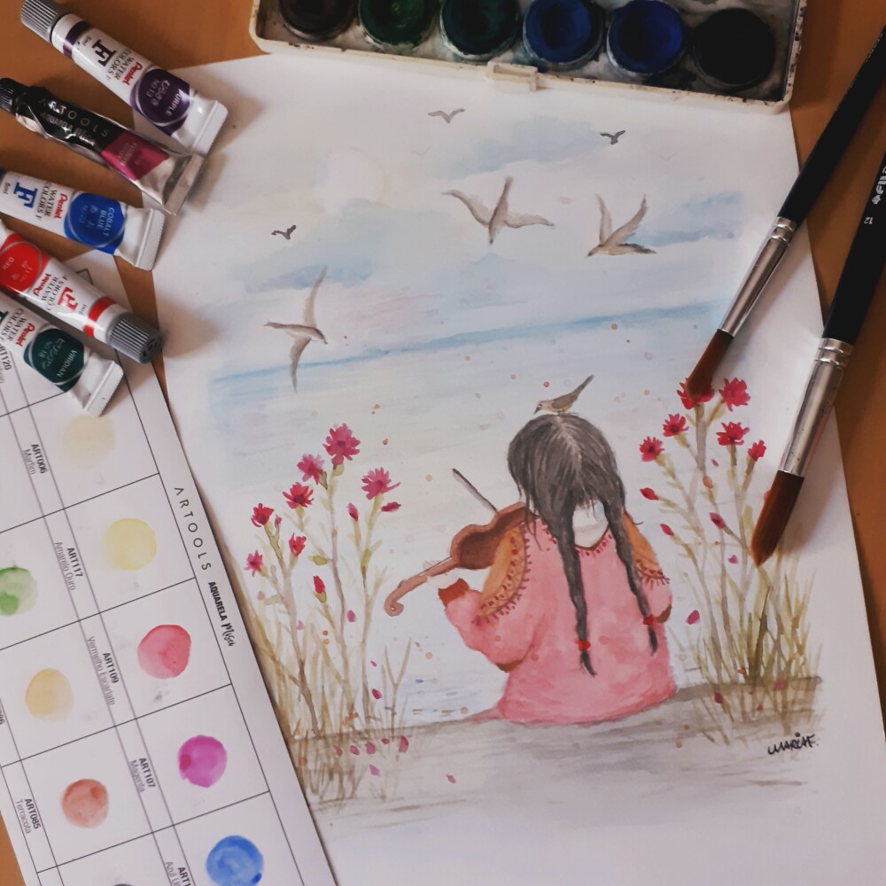 Pintura em aquarela personalizada A4