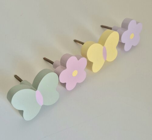 Pendurador de Parede Infantil Flor e Borboleta - 4 Peças