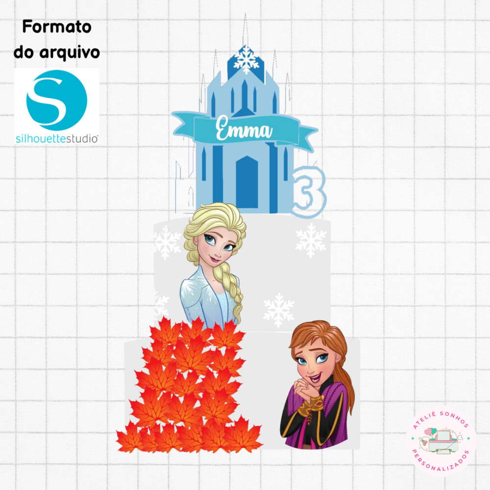 Arquivo digital topo de bolo frozen (castelo em camadas) - format