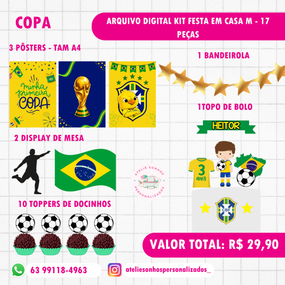 Arquivo digital kit festa em casa M - Tema Minha Primeira Copa - 