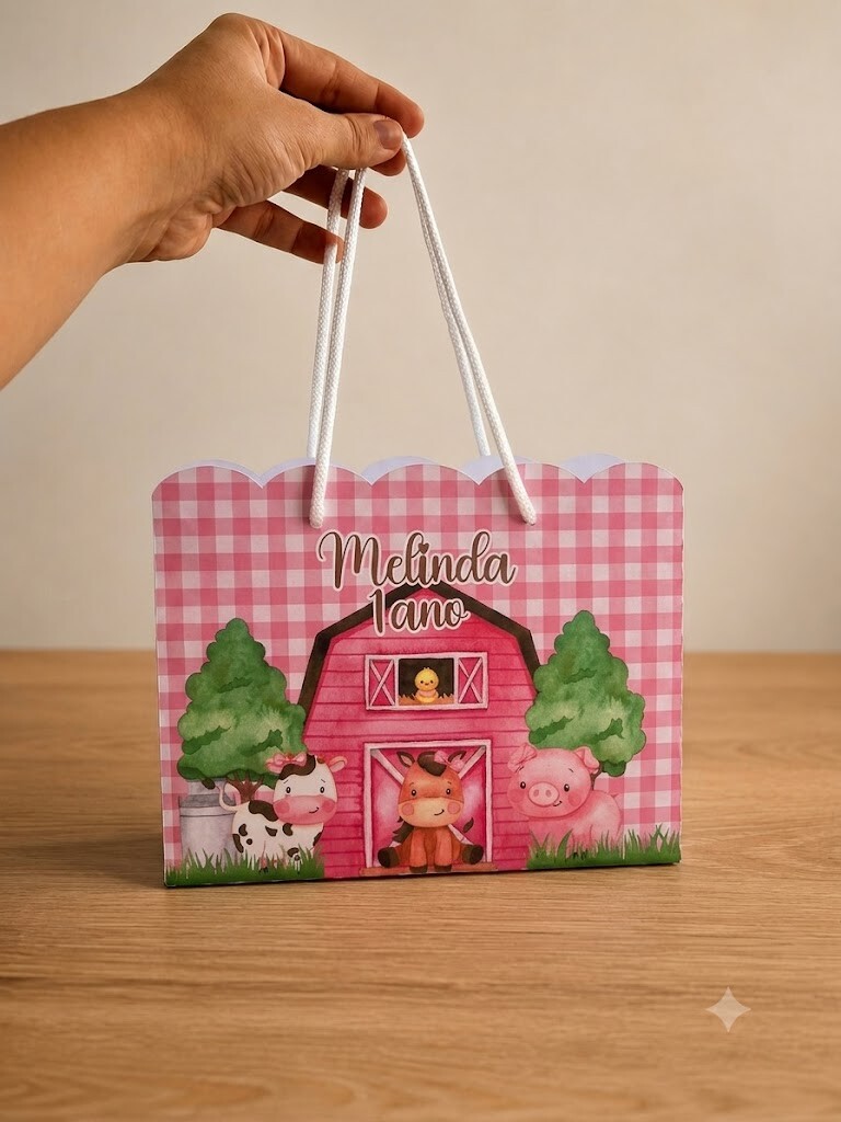 Sacolinha Fazendinha Menina Personalizada | Sacolinha | Lembranci