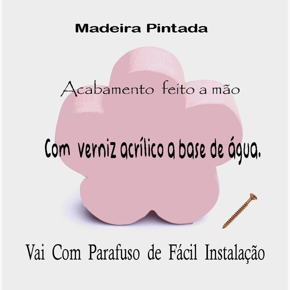 Puxador Infantil Flor Rosa, Kit com 6 Unidades