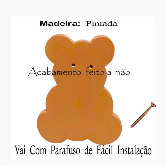 Puxador Ursinho, Kit com 6 Unidades Decoração Quarto Bebe