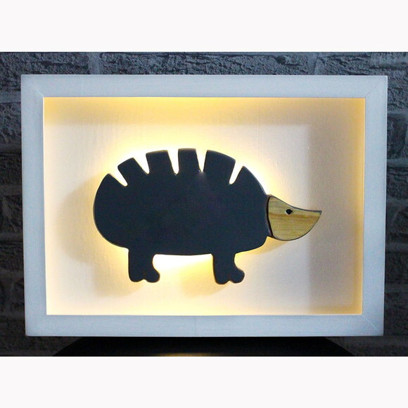 Quadro Decorado com Tatu em Madeira e Luz de Led