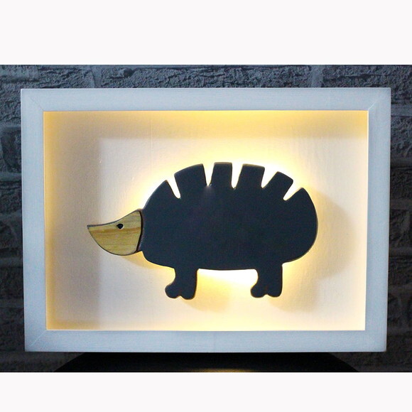 Quadro Decorado com Tatu em Madeira e Luz de Led