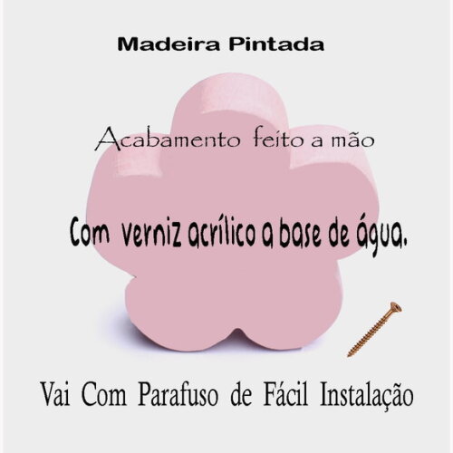 Puxador Infantil Flor Rosa, Kit com 6 Unidades