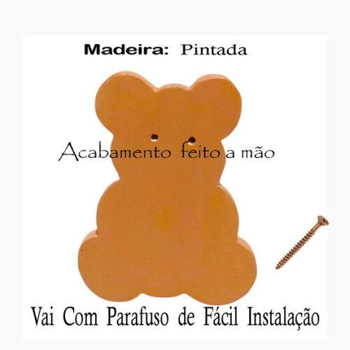 Puxador Ursinho, Kit com 6 Unidades Decoração Quarto Bebe