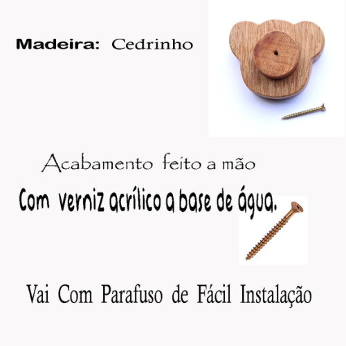 Puxador Ursinho, Kit com 6 Unidades Decoração Quarto Bebe.