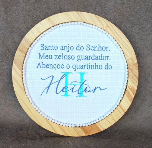 Quadro com Bordado Santo Anjo do Senhor para Quarto Infantil