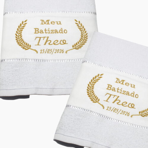 Toalha de Batizado Bordada, Personalizada com Nome e Data