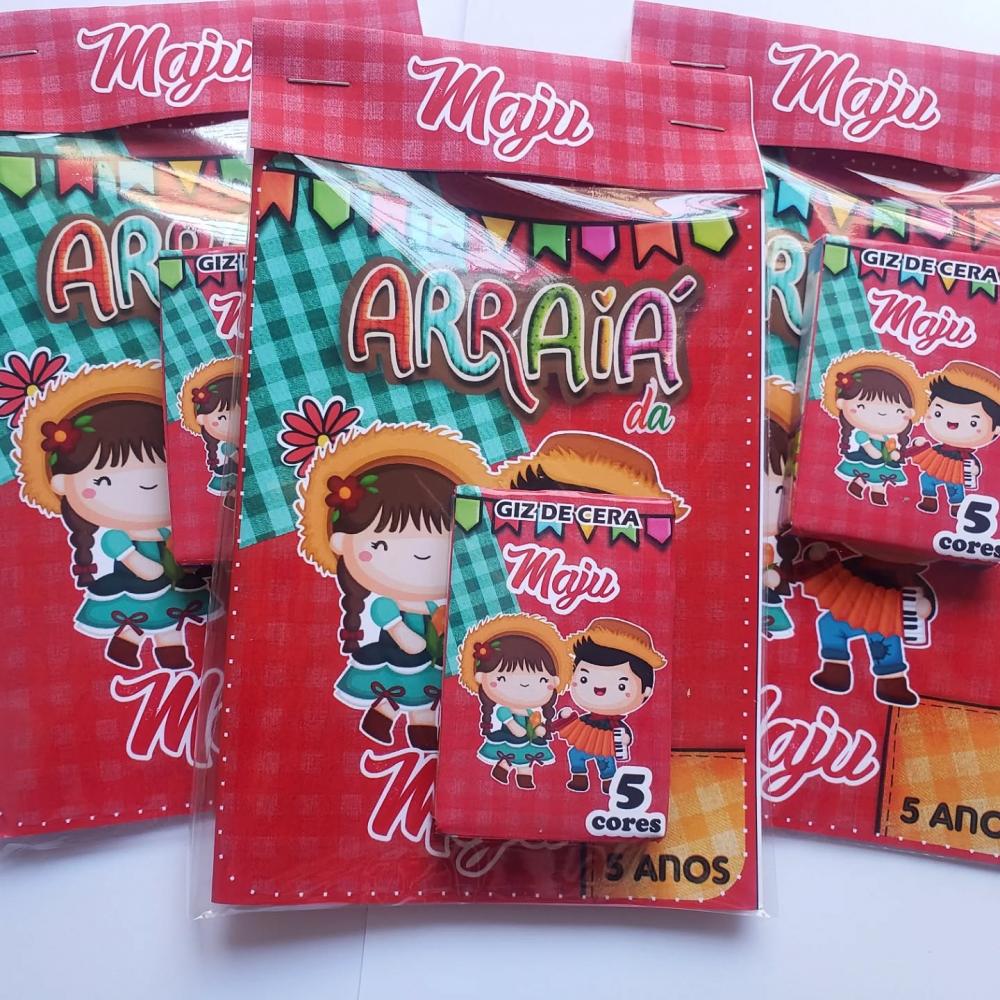 Mini Livro de Colorir + Giz de Cera - Arraiá -festa Junina